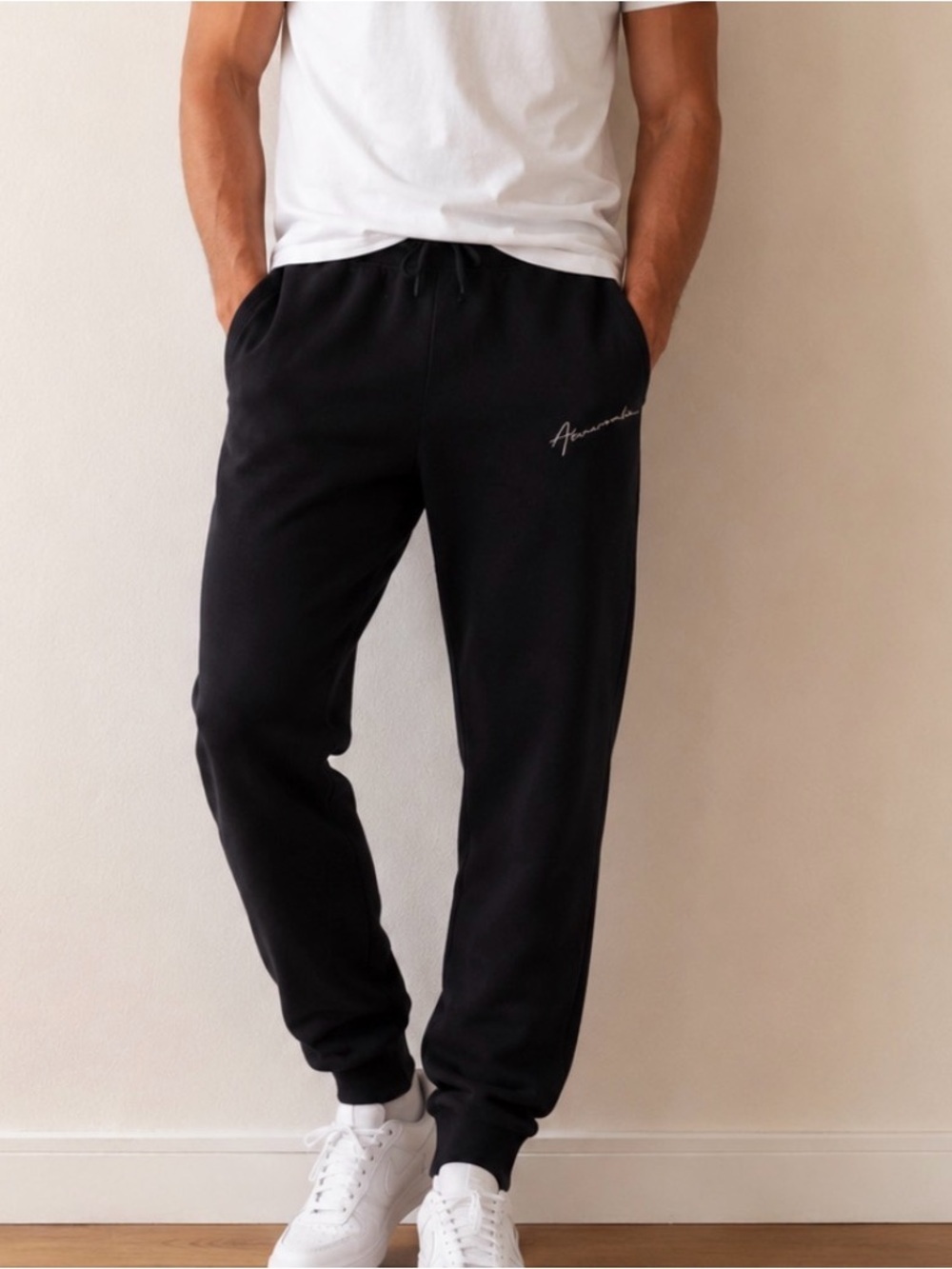 Abercrombie Script Logo Jogger Sweatpants black/white elastic waist/legs SZ SM